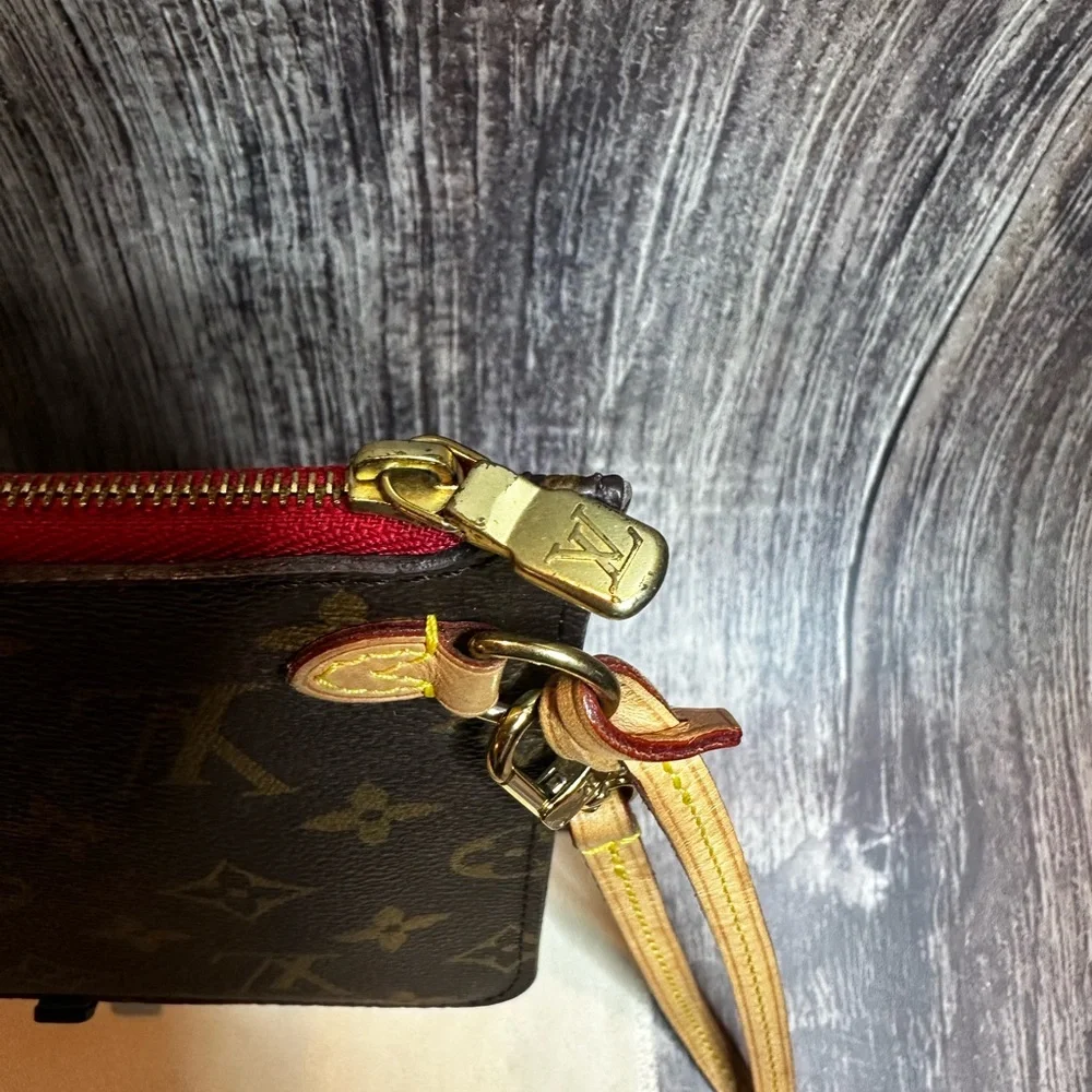 Louis Vuitton Pouchette Monogram Canvas Wristlet Clutch w/ Strap and Dust Bag